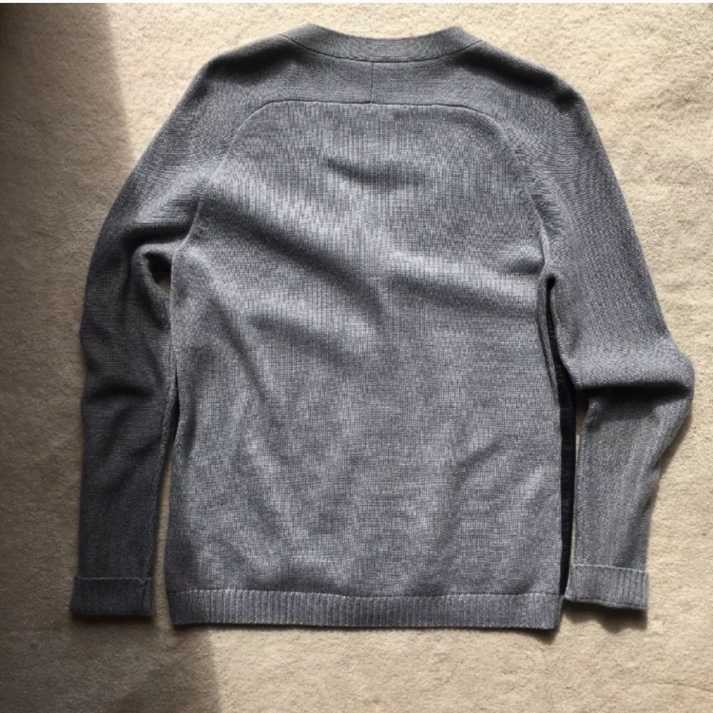 Aiko Grey Cashmere Leather Paneled Cardigan, Sz L - Picture 5 of 7
